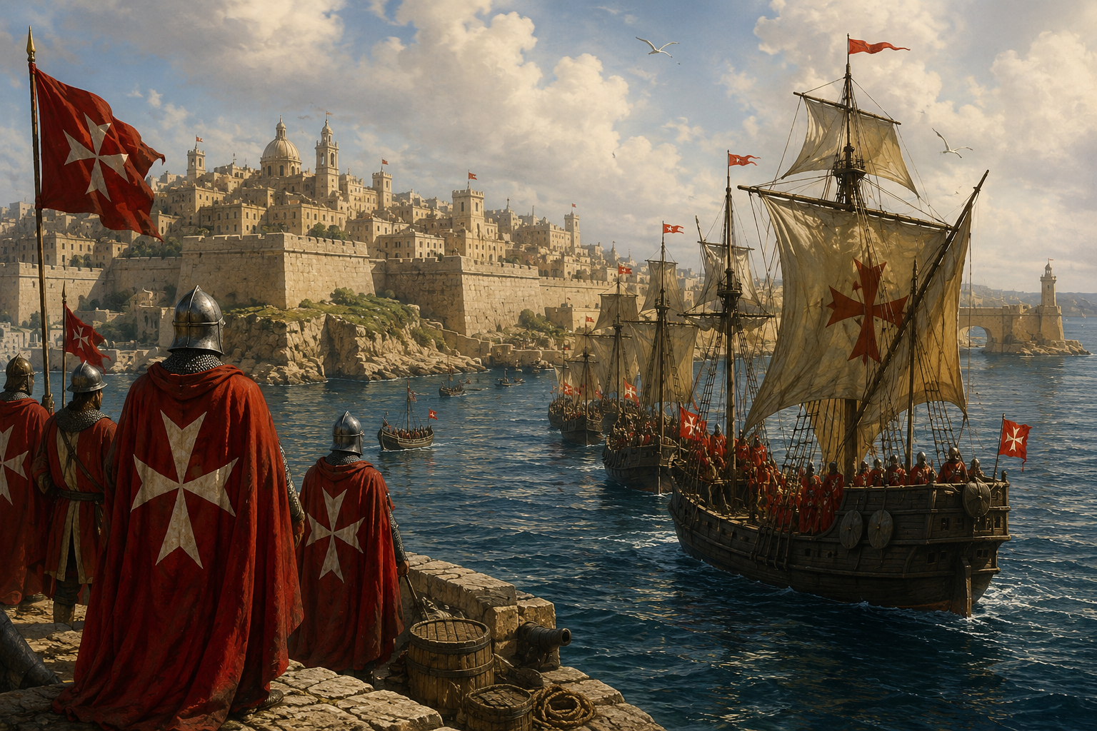 Knights Hospitaller arriving at Malta by ship in 1530