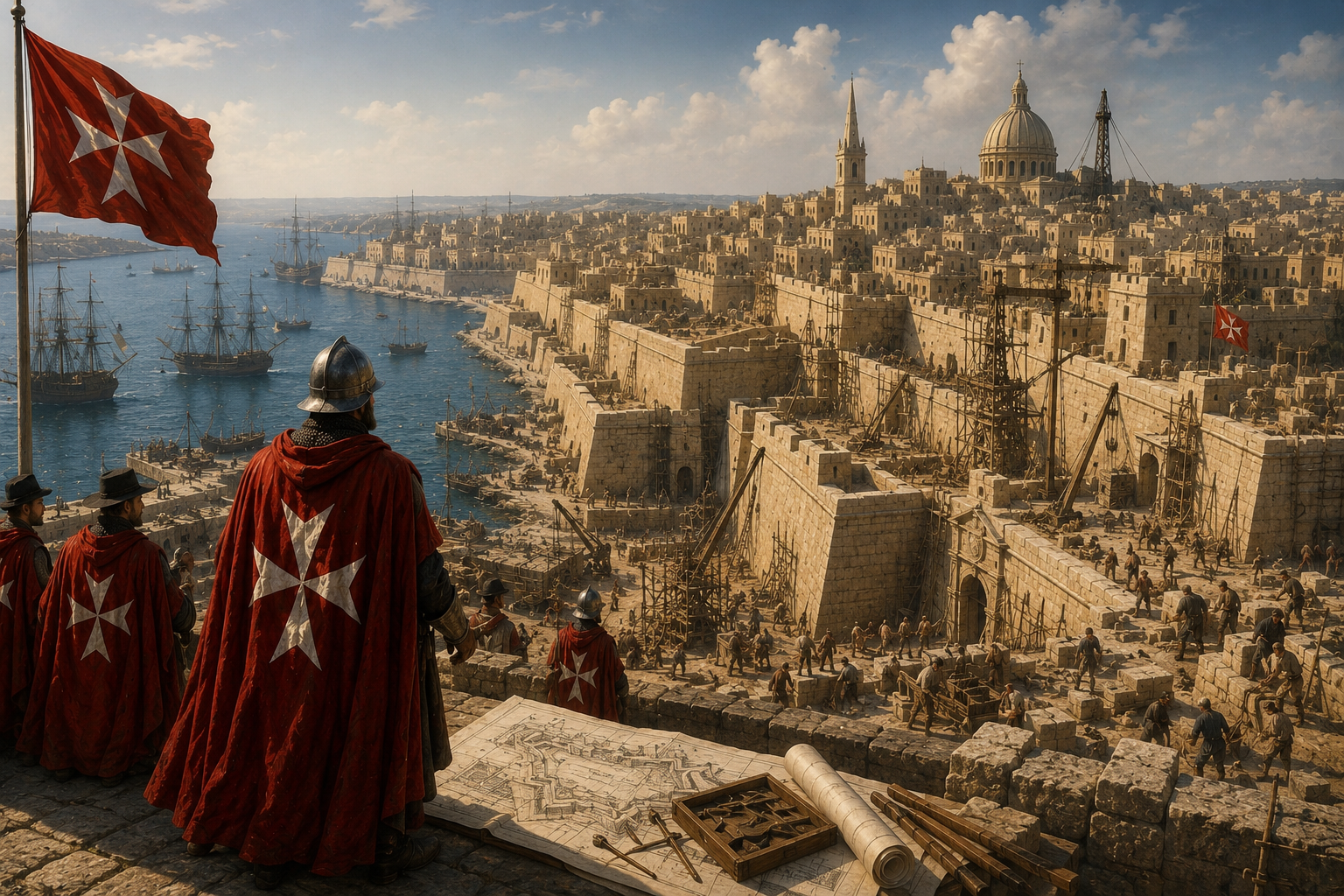 Knights of Malta overseeing the construction of Valletta in 1566