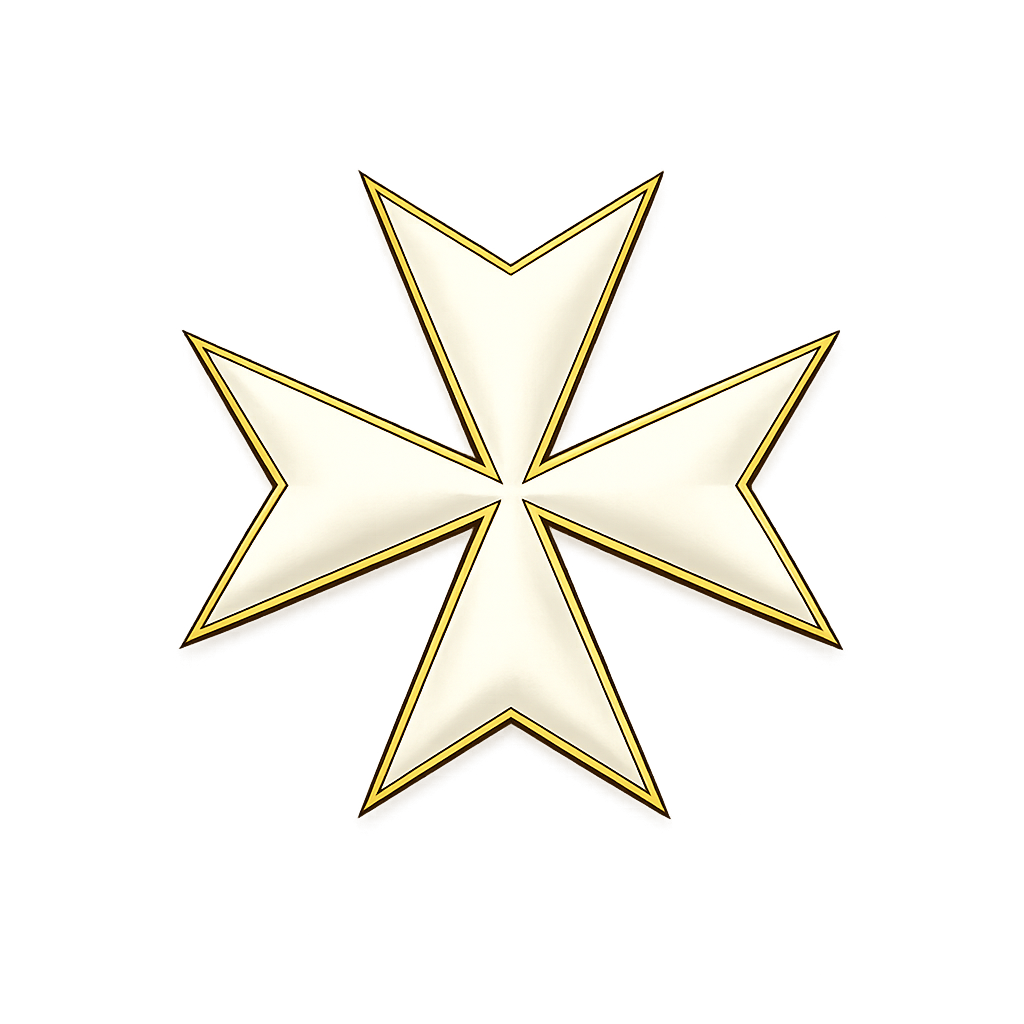 White eight-pointed Maltese cross with antique gold border