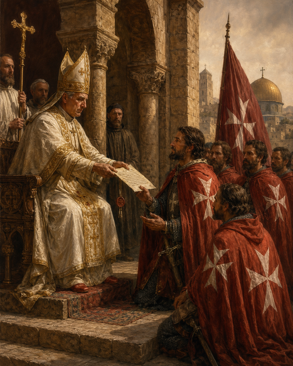 Pope Paschal II recognizing the Order of St. John in 1113
